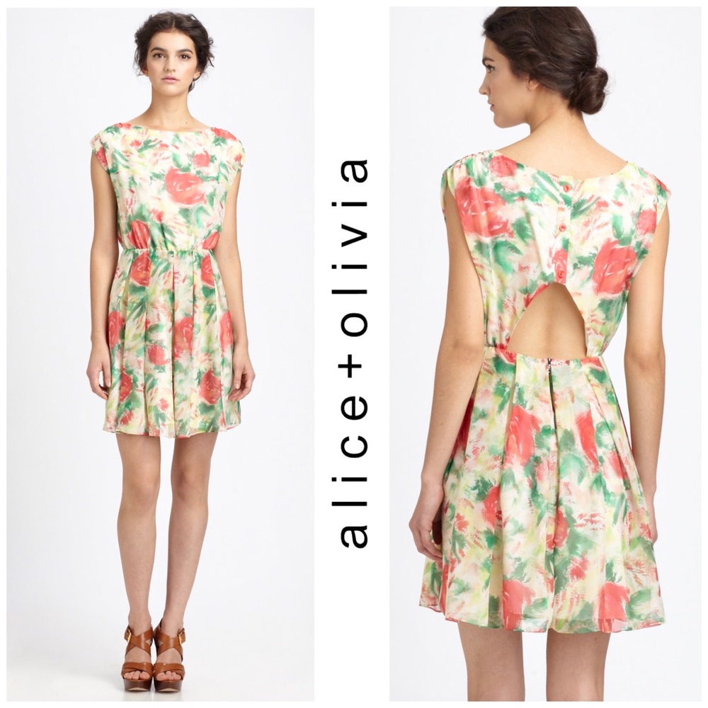 Alice + Olivia Silk Watercolor Floral Print Dress - Picture 11 of 11